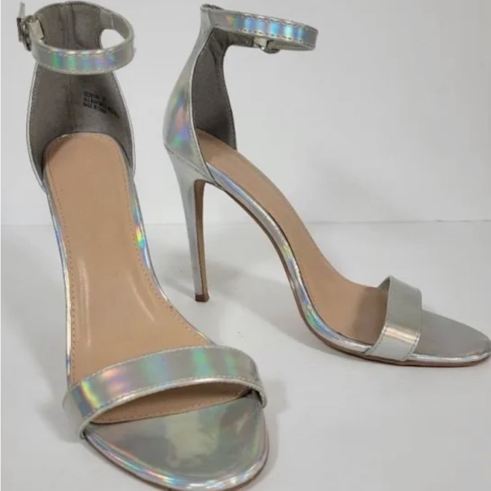 Charlotte Russe Women's Rebekah Open Toe Ankle Strap Silver Heels, Size 6